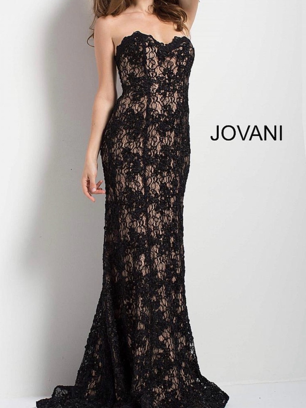 Jovani Black Lace Strapless Mermaid Evening Gown Size 4